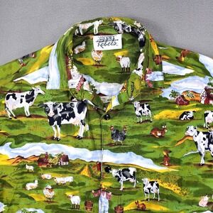 Vintage Cockney Rebels Shirt Men M All Over Print USA Farm Cotton Cows Sheep Pig